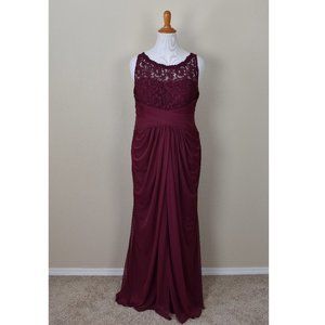 David's Bridal WINE Long Lace Mesh Dress 16